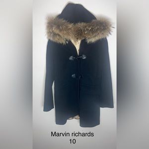Marvin Richards Wool Blend overcoat Fox fur trim Women's Sz 10